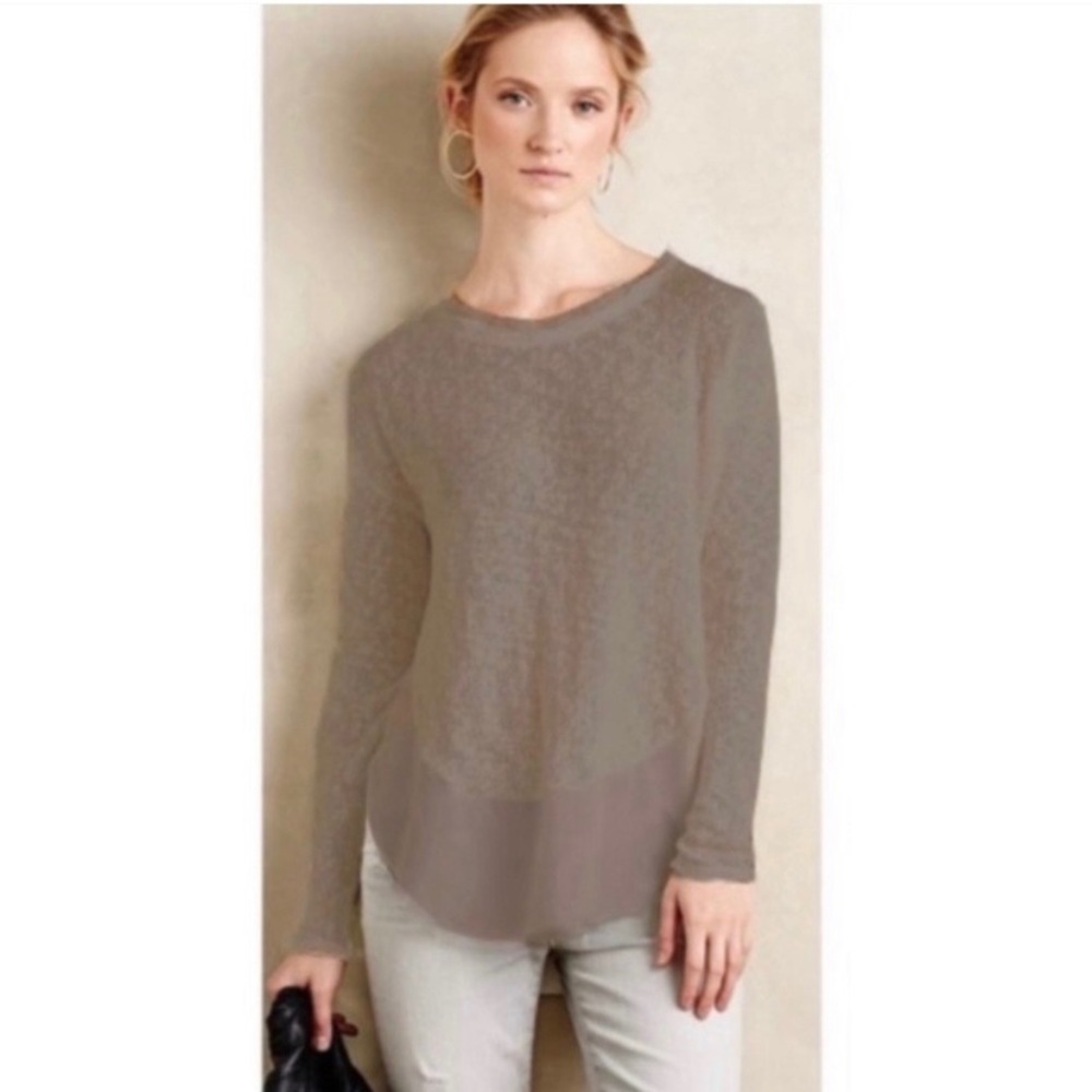 Deletta Anthropologie Neutral Long Sleeve Scoop Neck Taupe Sweater Top Large - Picture 13 of 13